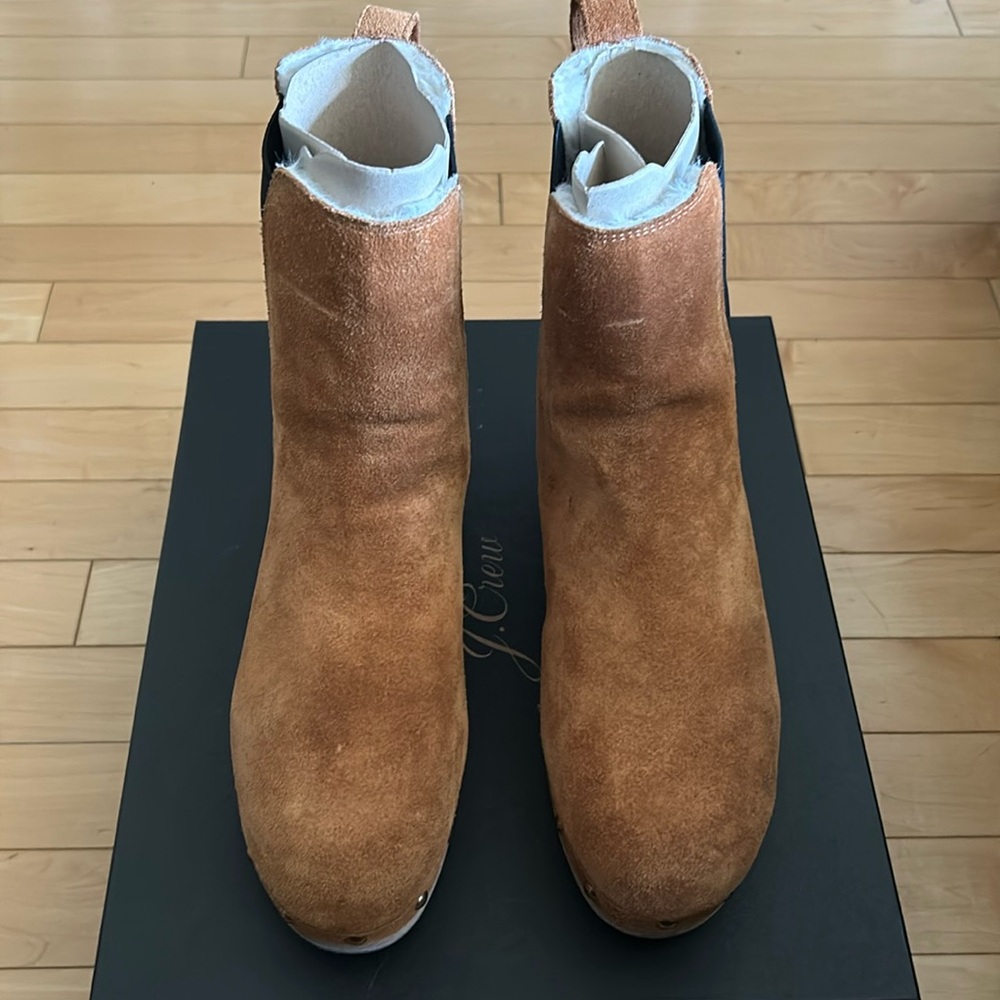 J Crew Suede Chelsea Clog Boot with Faux Fur